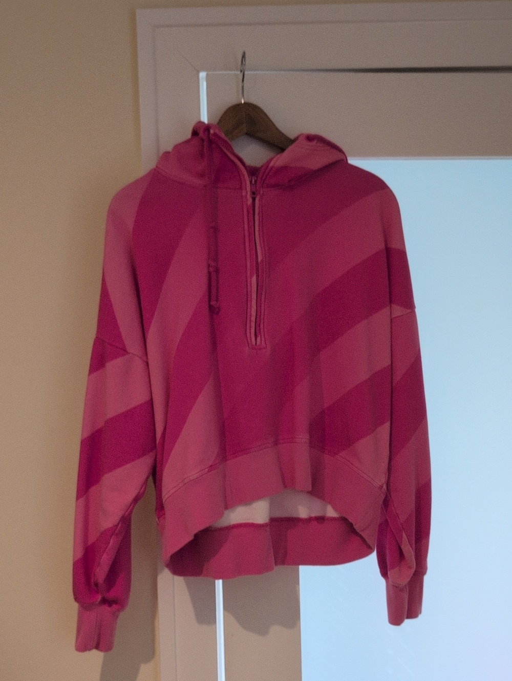 Pink Striped Half-Zip Hoodie
